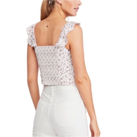 Free People Floral Blouse Ruffle Top White Large - Picture 5 of 6